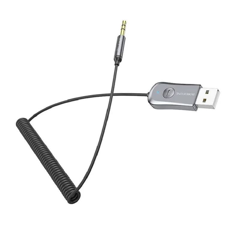 Изображение Блютуз aux FM трансмиттер bluetooth адаптер ресивер Borofone BC44 1.2м пружина серый металл сайта akstel.ru фото Блютуз aux FM трансмиттер bluetooth адаптер ресивер Borofone BC44 1.2м пружина серый металл