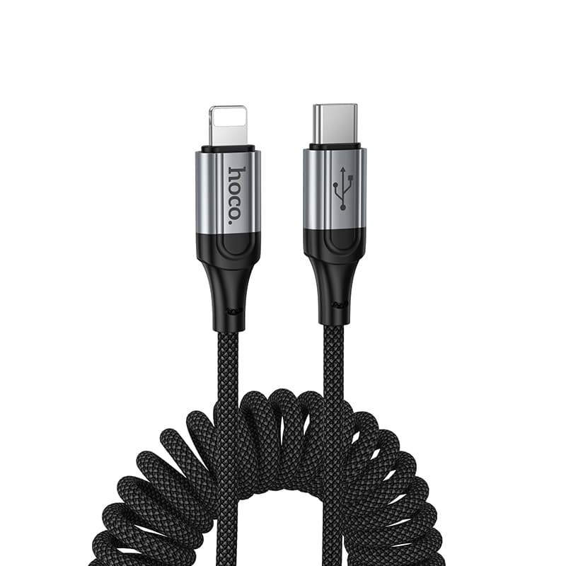 Кабель для зарядки iP Lightning to Type-C HOCO X121 PD 27W 1.5м пружина в оплетке черный