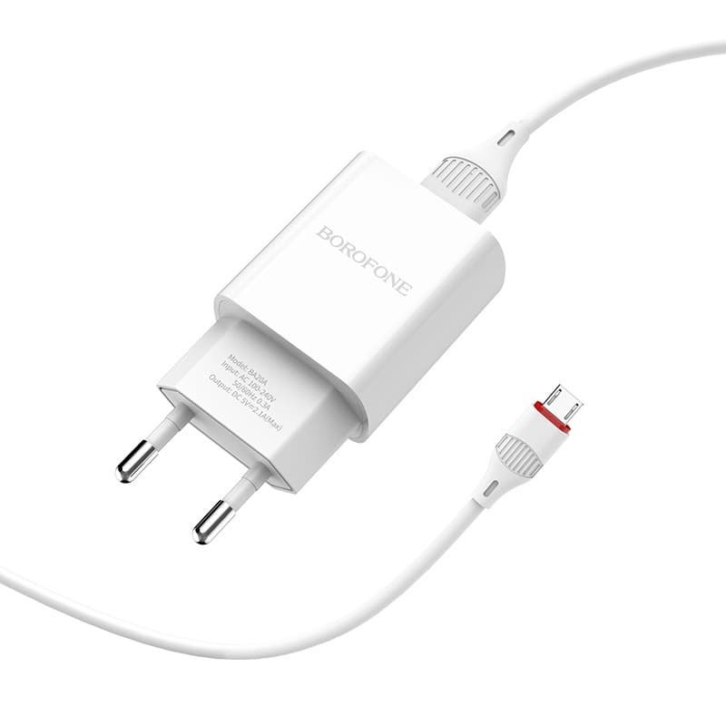 фото Сетевое зарядное устройство + кабель Micro USB Borofone BA20A 1USB 2.1A белый