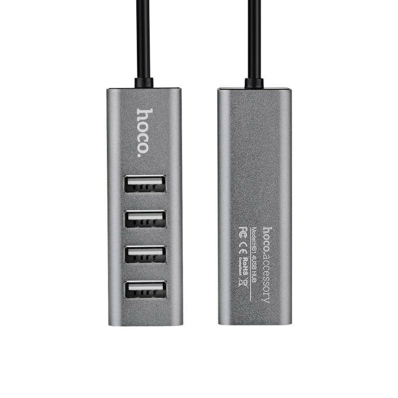 Разветвитель адаптер переходник USB HUB Хаб HOCO HB1 4 порта USB 2.0 серый