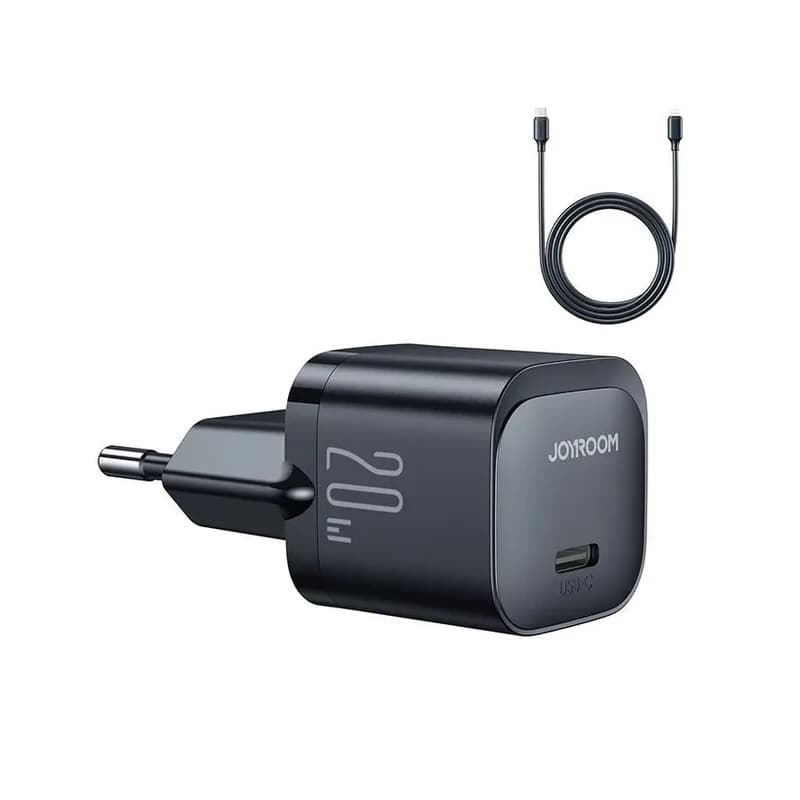 фото Сетевое зарядное устройство + кабель для iphone Lightning to Type-C Joyroom JR-TCF02 Mini PD 20W 3.0 черный