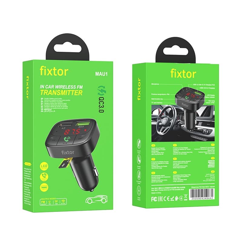 Изображение FM трансмиттер bluetooth модулятор Fixtor MAU1 USB + USB QC3.0 черный сайта akstel.ru фото FM трансмиттер bluetooth модулятор Fixtor MAU1 USB + USB QC3.0 черный