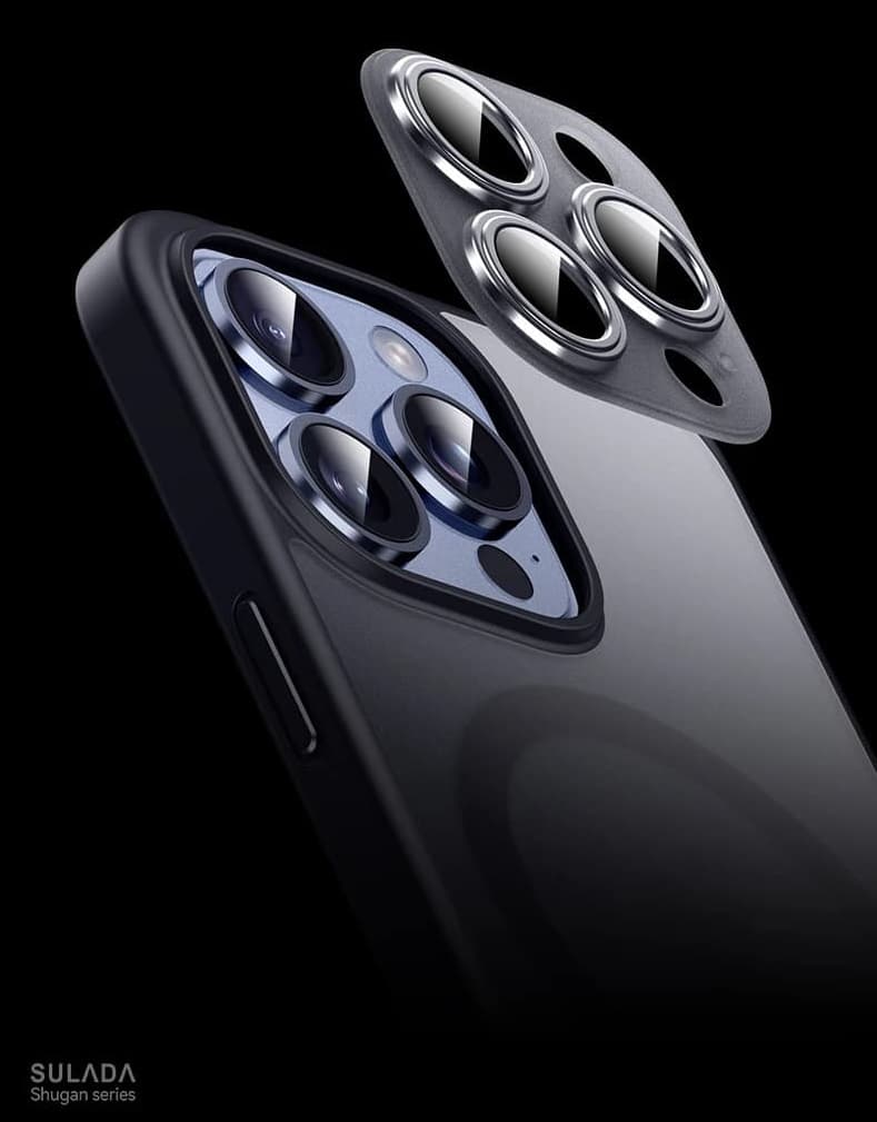 фото Чехол накладка для iphone 16 Pro Max (6.9) SULADA Shugan силикон+пластик притемненный матовый, титановый черный бампер с магнитом для magsafe