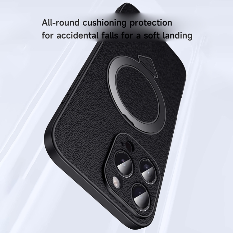 фото Чехол накладка для iphone 15 Pro Max (6.7) SULADA Greenstraw натуральная кожа черный с магнитом для magsafe и кольцом-держателем