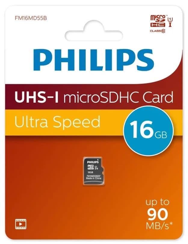 Изображение Карта памяти Philips Micro SDHC Class 10 90MB/s UHS-I U1 16Gb без адаптера FM16MD55B