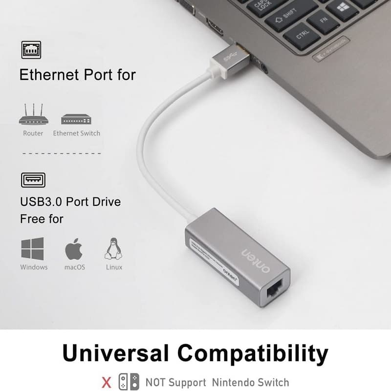 Адаптер переходник сетевая карта с USB 3.0 на RJ45 Ethernet интернет Onten OTN-5225D серый