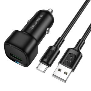 Автомобильное зарядное устройство + кабель Type-C USB Borofone BZ34 USB QC3.0 18W 1м черный