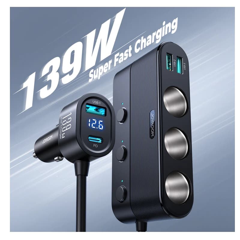 фото Разветвитель Joyroom JR-CCL01 139W 3 прикуривателя + PD 30W + 3USB черный