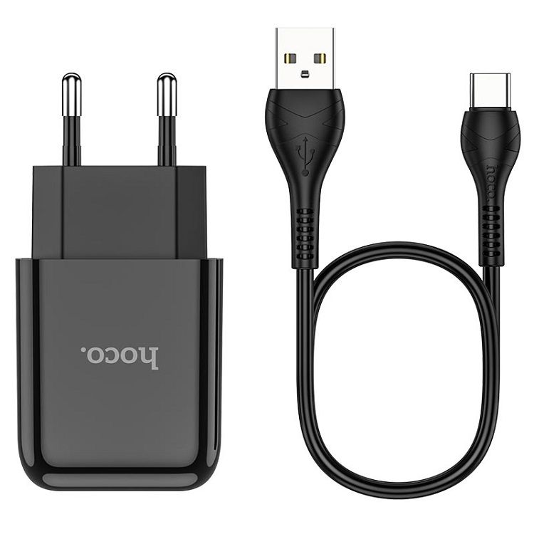 фото Сетевое зарядное устройство + кабель Type-C HOCO N2 1USB 2.1A черный
