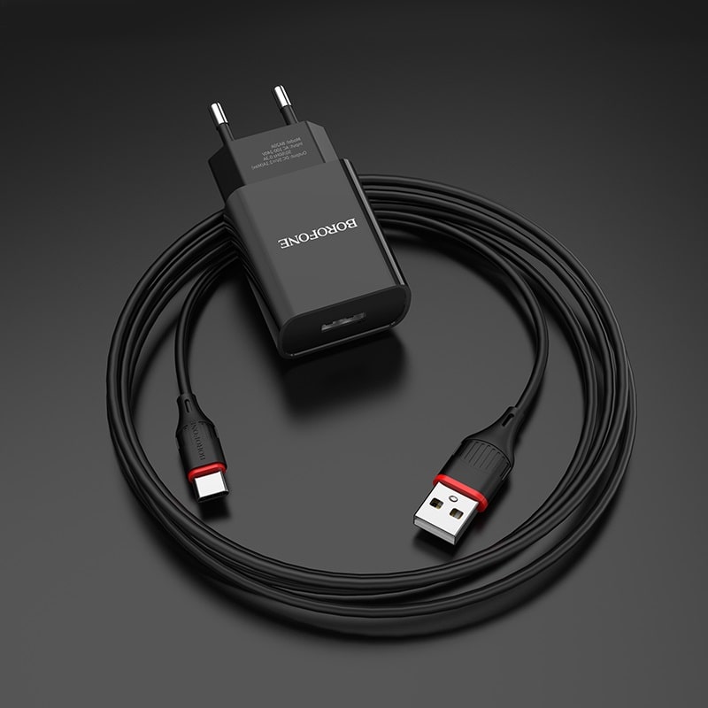 фото Сетевое зарядное устройство + кабель Type-C Borofone BA20A 1USB 2.1A черный