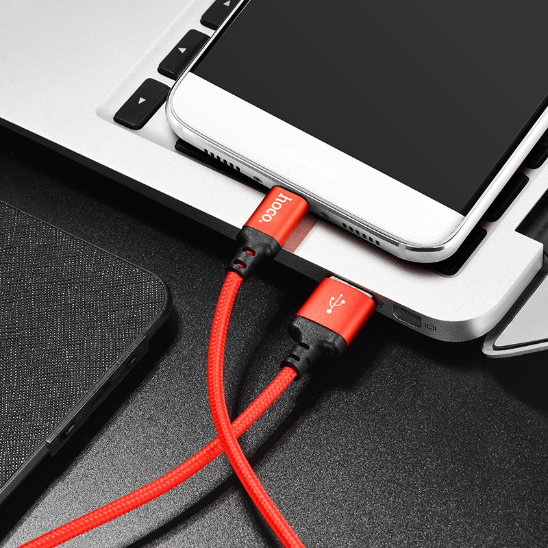 Кабель для зарядки Type-C USB HOCO X14 2м плетеный красно-черный