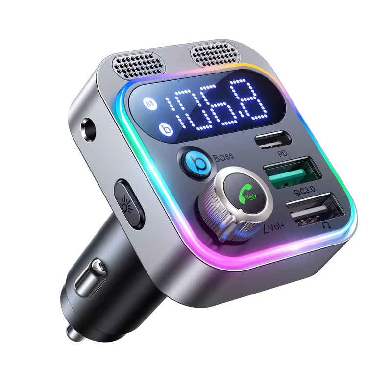фото FM трансмиттер bluetooth модулятор Joyroom JR-CL16 PD3.0 + USB QC3.0 48W серебро