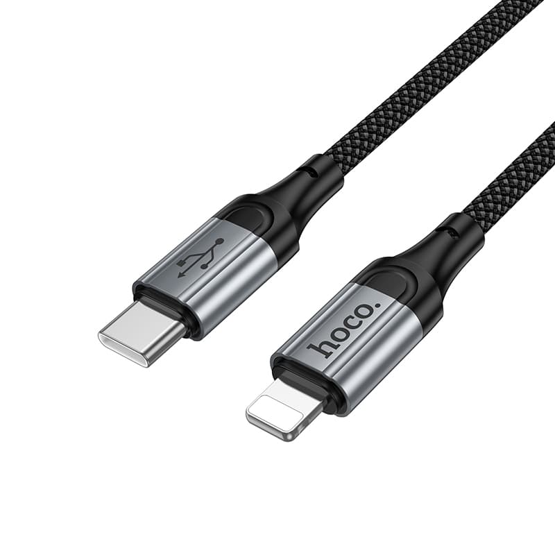 Кабель для зарядки iP Lightning to Type-C HOCO X121 PD 27W 1.5м пружина в оплетке черный