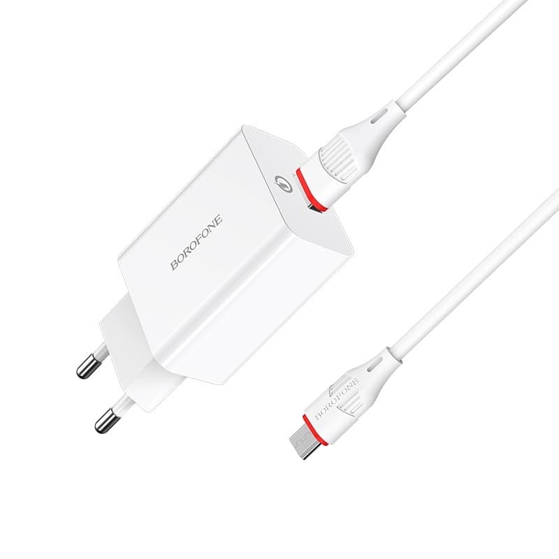 фото Сетевое зарядное устройство + кабель Micro USB Borofone BA21A 1USB QC3.0 18W белый