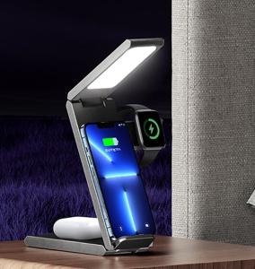 Беспроводное зарядное устройство 3 в 1 US-CD181 15W с настольной лампой 3000mAh складное черное