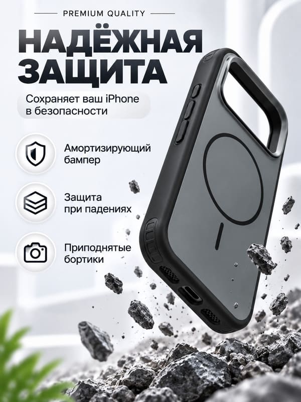 фото Чехол накладка для iphone 17 Pro Max/18 Pro Max 6.9 soft силикон+пластик с магнитом черная