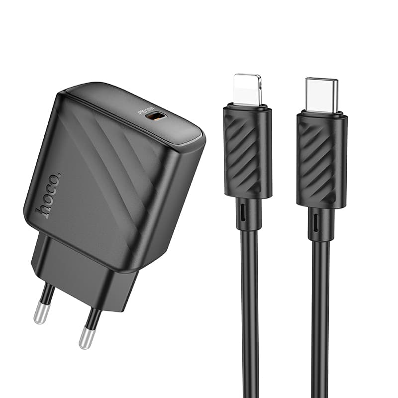 фото Сетевое зарядное устройство + кабель для iphone Lightning to Type-C HOCO CS22A PD 30W 1м 3A черный