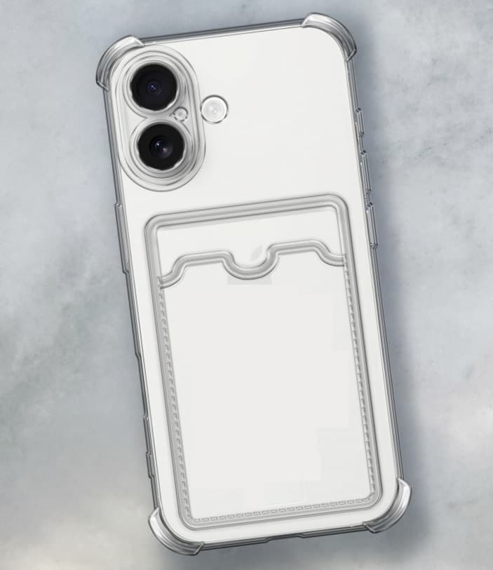 фото Чехол накладка для iphone 17 (6.3) с карманом для карты картхолдером с защищенными углами и камерой силикон прозрачная
