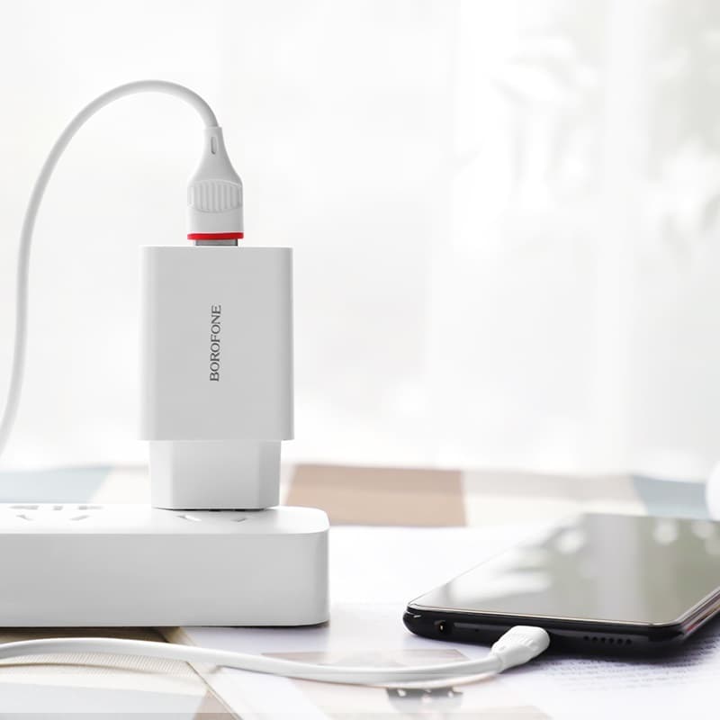 фото Сетевое зарядное устройство + кабель Micro USB Borofone BA21A 1USB QC3.0 18W белый