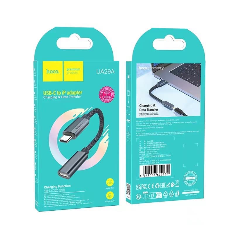 Адаптер переходник с Type-C USB на Lightning Hoco UA29A 3A черный