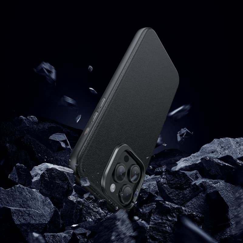 фото Чехол накладка для iphone 15 Pro Max (6.7) HOCO AS8 силикон+пластик под кожу с магнитом черная