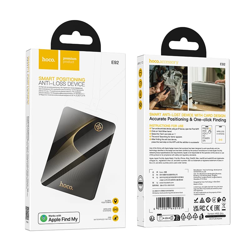 фото Беспроводная метка GPS трекер маячок Карта AirTag Hoco E92 Saviour Anti-Loss Device черный