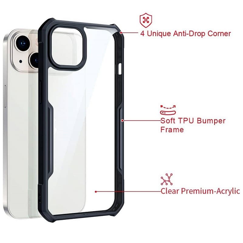 фото Чехол накладка для iphone 16 Pro Max (6.9) силикон+пластик с защитой камеры прозрачная с черным бампером и защищенными углами