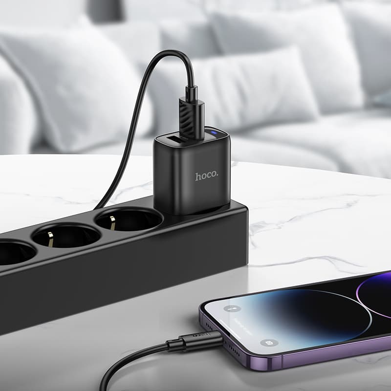фото Сетевое зарядное устройство + кабель для iphone Lightning HOCO C141A 2USB 2.1A 1м белый