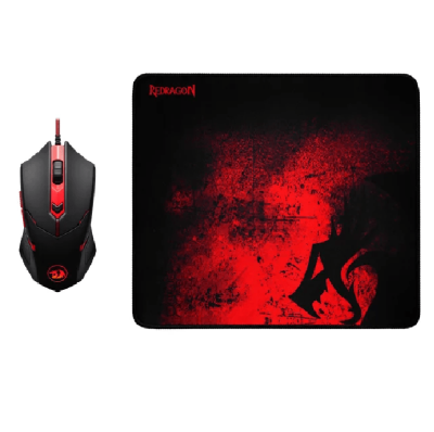 Мышь проводная Redragon M601-BA черно-красная + коврик 