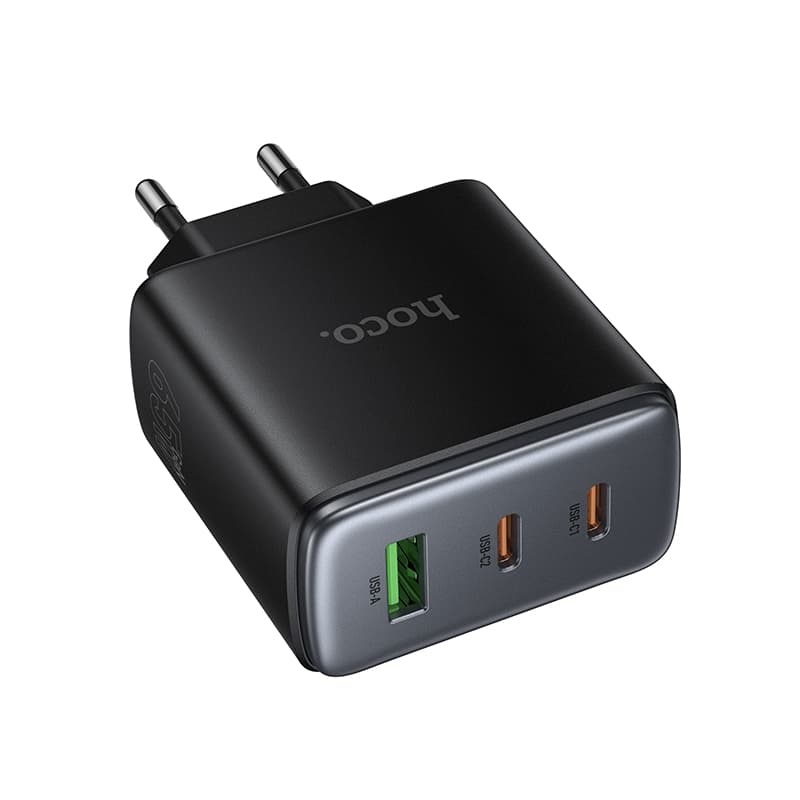 фото Сетевое зарядное устройство Адаптер Блок питания HOCO C160A PD 65W+QC3.0 / 2 Type-C USB-C+USB черное