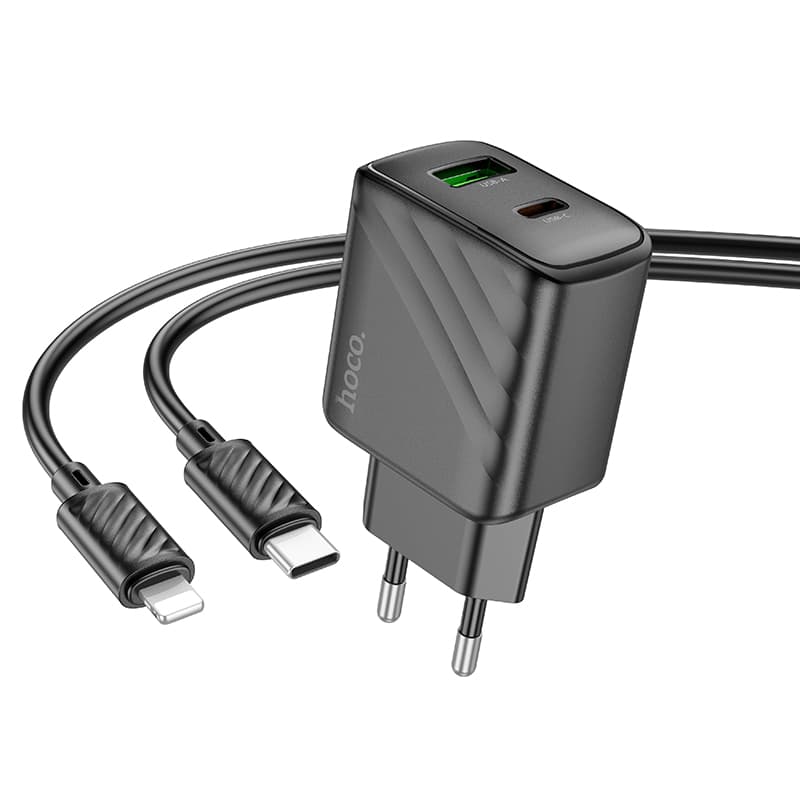 фото Сетевое зарядное устройство + кабель для iphone Lightning to Type-C HOCO CS23A PD 30W+QC3.0 1м 3A черный