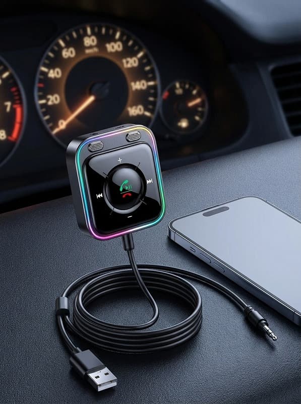 фото Блютуз aux FM трансмиттер bluetooth адаптер ресивер Joyroom JR-CB3 черный
