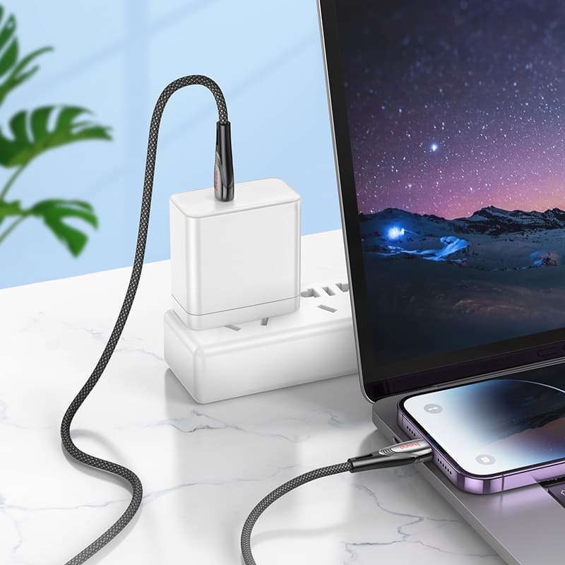 Кабель для зарядки iP Lightning to Type-C HOCO U133 PD 27W 1.2м в оплетке серый