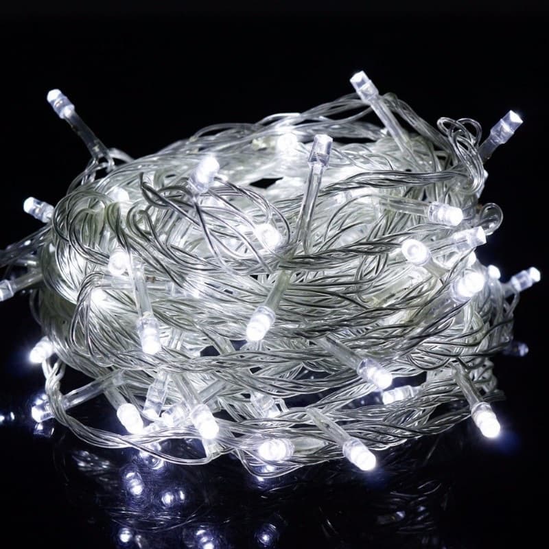 Гирлянда светодиодная 9 м провод прозрачный LED-160 220V 8 режимов холодный белый