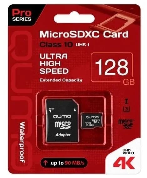 Изображение Карта памяти QUMO MicroSDXC Class 10 90/70Mb/s UHS-I U3 4K 90MB/s 128Gb