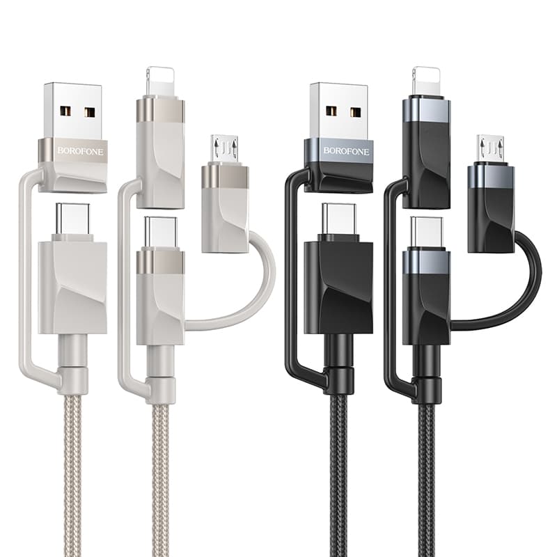 Кабель для зарядки 6 в 1 USB / Type-C to Lightning 27W / Type-C to Type-C 60W/ Type-C to Micro 2A Borofone BU51 2м в нейлоновой оплетке черный Кабель для зарядки 6 в 1 USB / Type-C to Lightning 27W / Type-C to Type-C 60W/ Type-C to Micro 2A Borofone BU51 2м в нейлоновой оплетке черный