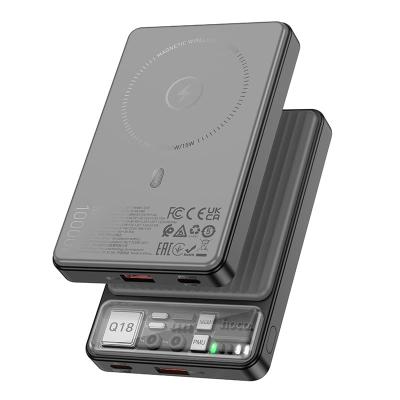 Внешний аккумулятор повербанк Power bank HOCO Q18 Tourer 10000mAh PD 20W + QC3.0 22.5W с беспроводной зарядкой и магнитом для magsafe черный
