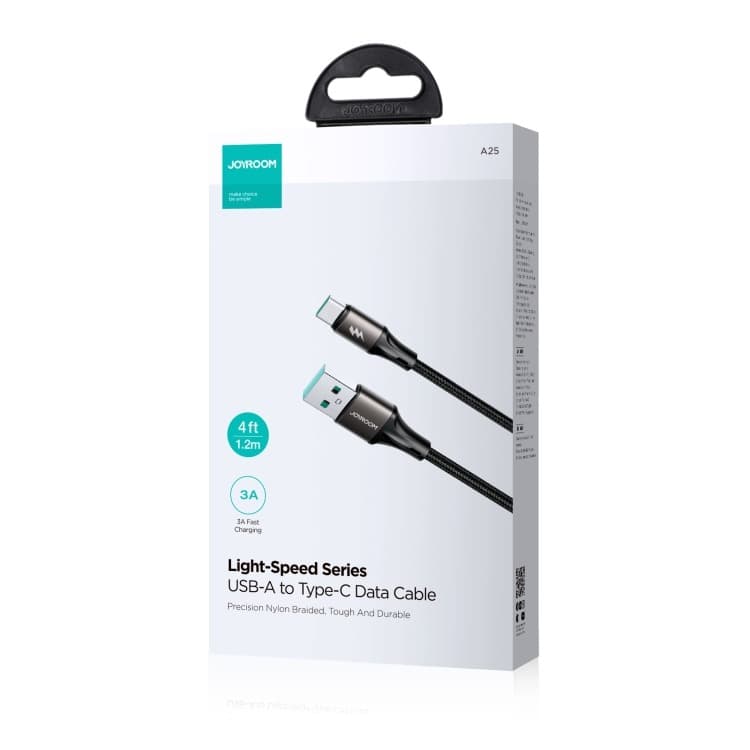 Кабель для зарядки Type-C USB Joyroom SA25-AC3 1.2м 3A в оплетке черный Кабель для зарядки Type-C USB Joyroom SA25-AC3 1.2м 3A в оплетке черный