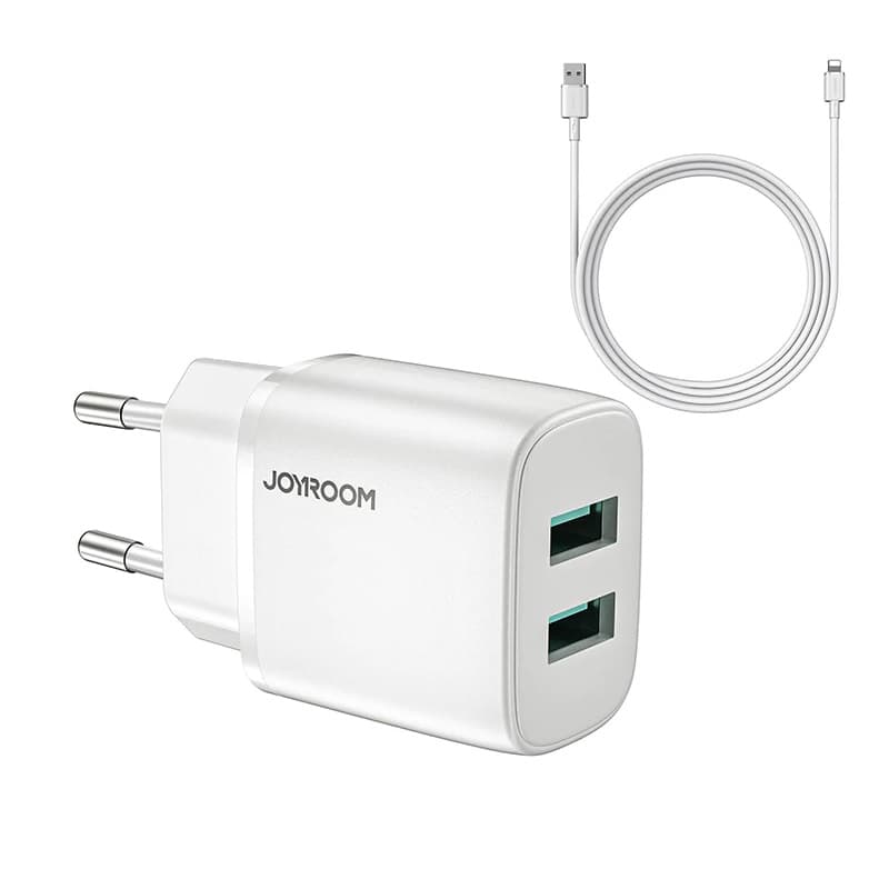 фото Сетевое зарядное устройство + кабель для iphone Lightning Joyroom L-2A123 2USB 2.4A белый 