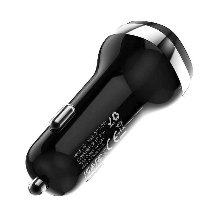 фото Автомобильное зарядное устройство + кабель Type-C USB HOCO Z40 2USB 2,4A черный