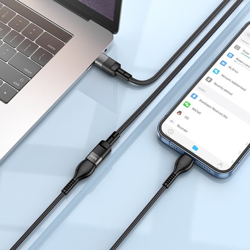 Кабель переходник OTG с Type-C USB (M) на Type-C USB (F) 2.0 HOCO U107 1.2m 3A черный