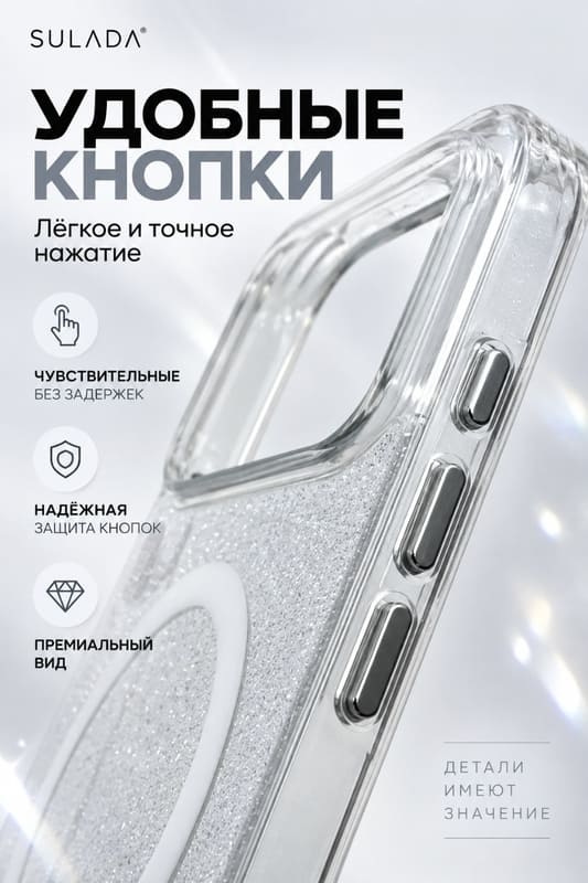фото Чехол накладка для iphone 17 Pro/18 Pro 6.3 SULADA Crystal Shine Mag силикон+пластик с блеском с магнитом прозрачный