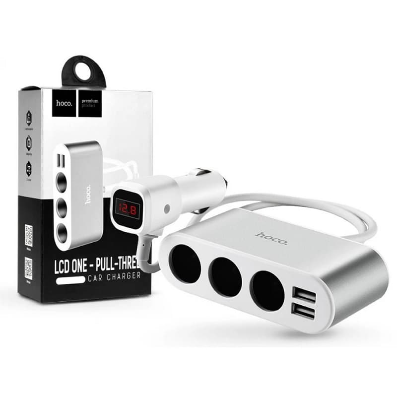 Изображение Разветвитель HOCO Z13 LCD 3 прикуривателя + 2USB 2,1A серебро сайта akstel.ru фото Разветвитель HOCO Z13 LCD 3 прикуривателя + 2USB 2,1A серебро