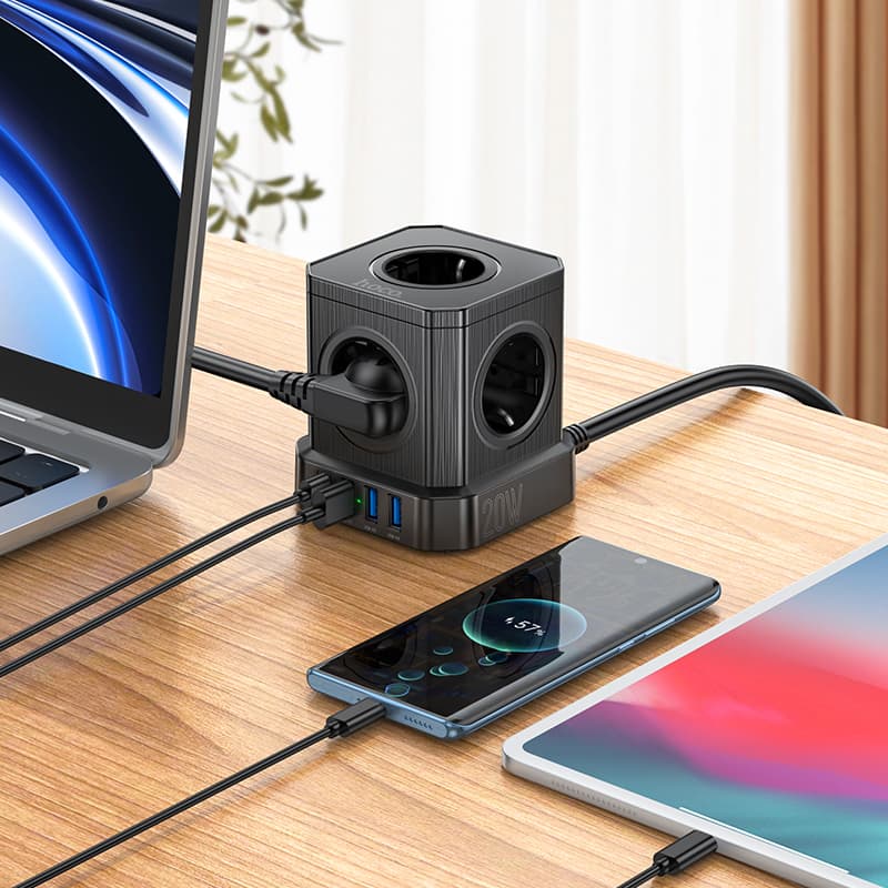Сетевой фильтр HOCO NS8 5 гнезд + Type-C USB-C + 3USB 2м 4000W PD20W черный Сетевой фильтр HOCO NS8 5 гнезд + Type-C USB-C + 3USB 2м 4000W PD20W черный