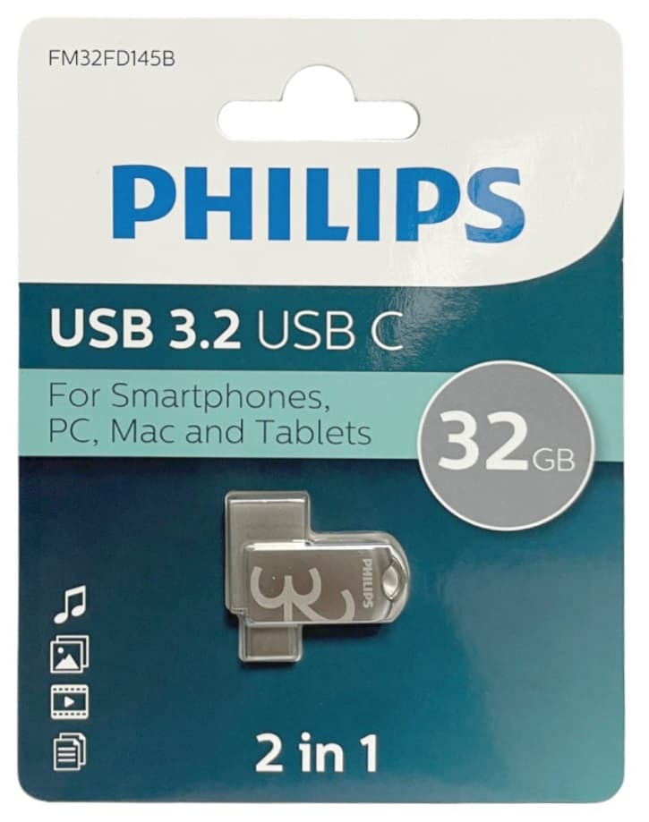Изображение Флеш-накопитель Philips 2в1 USB 3.2 Type-C металл серый 32Gb