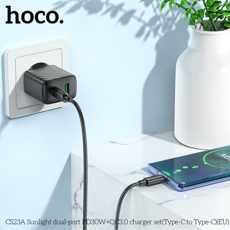 фото Сетевое зарядное устройство + кабель Type-C to Type-C HOCO CS23A PD 30W+QC3.0 3A черный