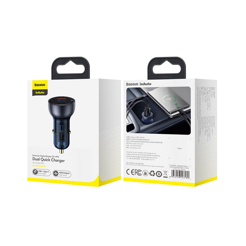 фото Автомобильное зарядное устройство Baseus Particular PD3.0 65W+QC3.0 QC4.0 PPS / Type-C+USB серебро CCKX-C0A