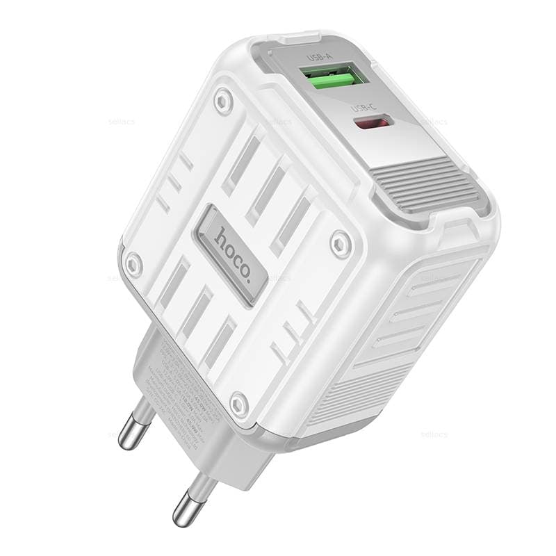 фото Сетевое зарядное устройство Адаптер Блок питания HOCO C136A Rock PD 45W+QC3.0 / Type-C USB-C+USB 3A белое
