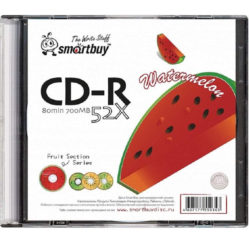 Лазерный диск Smartbuy CD-R 80min 52X Fresh-Watermelon 1шт