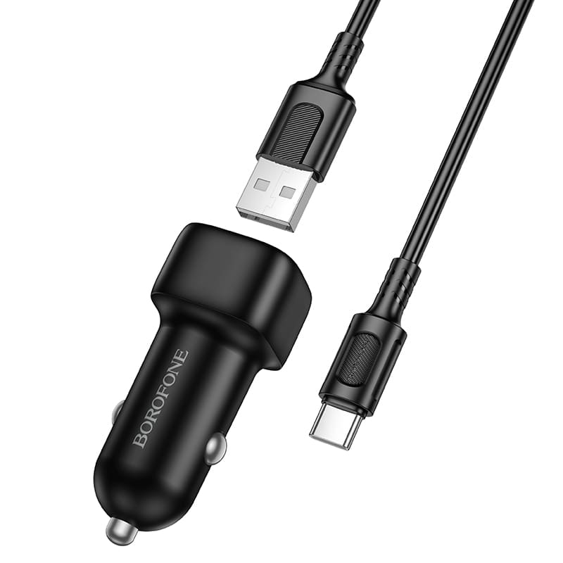 фото Автомобильное зарядное устройство + кабель Type-C USB Borofone BZ34 USB QC3.0 18W 1м черный